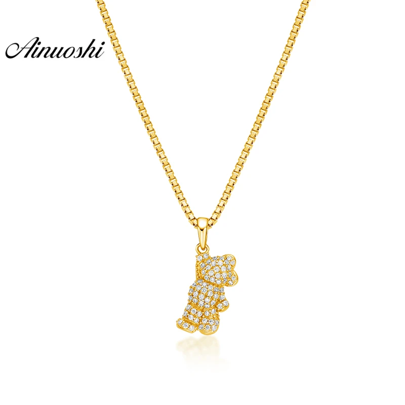 

AINUOSHI 10K Solid Yellow Gold Pendant Cute Mouse Pendant SONA Diamond Women Men Child Jewelry Little Animal Separate Pendant