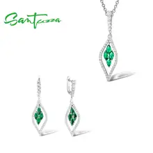 SANTUZZA Серебряный набор украшений для женщин чистый 925 пробы Серебряный сверкающий зеленый фиолетовый синий кулон серьги трендовые ювелирные изделия