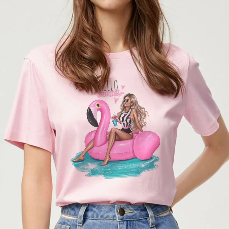 

Kawaii Flamingo Pirnt Tee Shirt Women Clothes 2019 Summer T Shirt Streetwear T-shirt Casual Short Sleeve Female Top