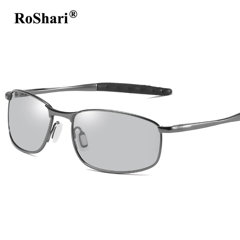 RoShari HD мужские фотохромные поляризованные солнцезащитные очки Хамелеон солнцезащитные очки для мужчин день ночь вождения антибликовые очки gafas de sol - Цвет линз: Gun