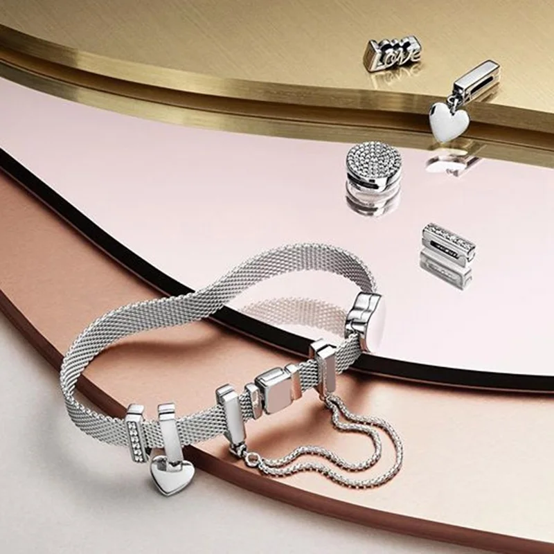 

NEW 100% 925 Sterling Silver Reflexions Bracelet Set Fashion Heart Elegant Fit European DIY Original Charm Bead Jewelry Gift