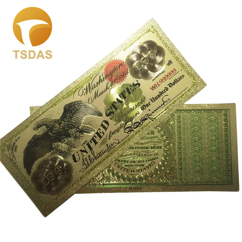 

Top Quality Gold Banknote 1863 Year $100 Eagle US Dollar Note 24k Gold Plated Banknote 10pcs/lot For Collection