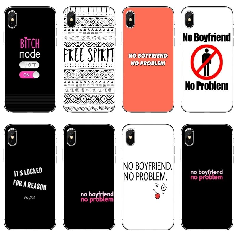 

No Boyfriend No Problem letter TPU Soft Accessories phone cover case For Huawei P7 P8 P9 P10 P20 pro Lite plus P Smart Mini 2017