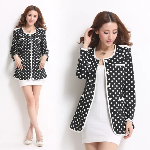 

J41487 Women Blazers Full Sleeve Black White Dot Hidden Breasted O Neck Casual Blazer Jacket Office Lady Business Blazers