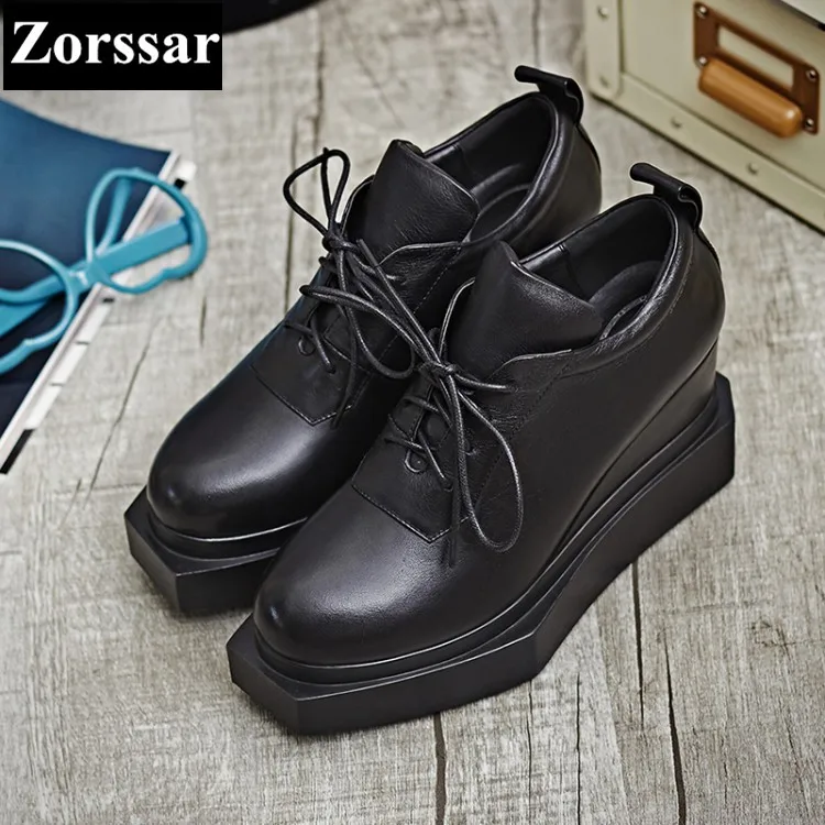 {Zorssar} Brand 2017New Genuine leather Womens Platform Shoes Wedges High heels pumps shoes casual Women height increasing shoes