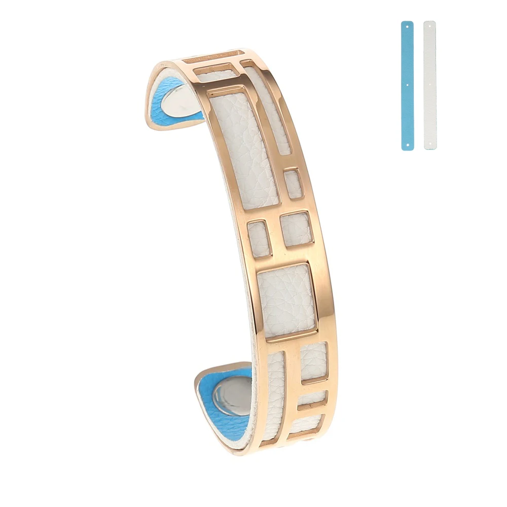 

Cremo Labyrinth Bangles For Women Rose Gold Stainless Steel Bracelets Bijoux Femme Manchette Reversible Cuff Leather Pulseiras