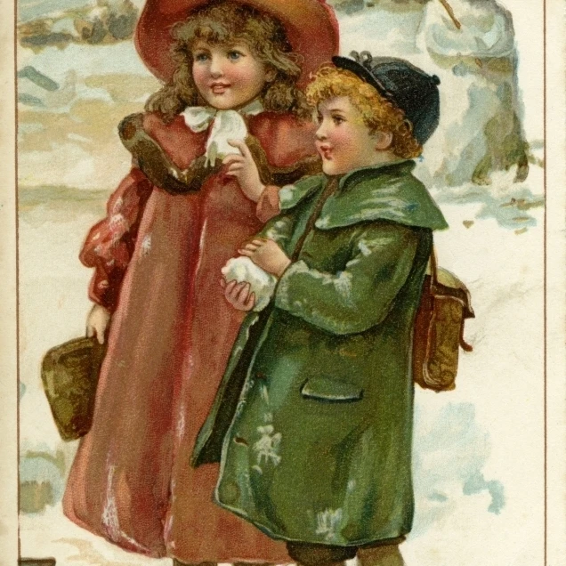 Christmas - Children In The Snow Poster Print By Mary Evans Picture Librarypeter & Dawn Cope Collection (18 X 24)