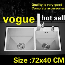 Квартира Высокое качество 304 Нержавеющая сталь кухня ручная раковина двойной паз сделать блюда Лидер продаж 720x400 мм