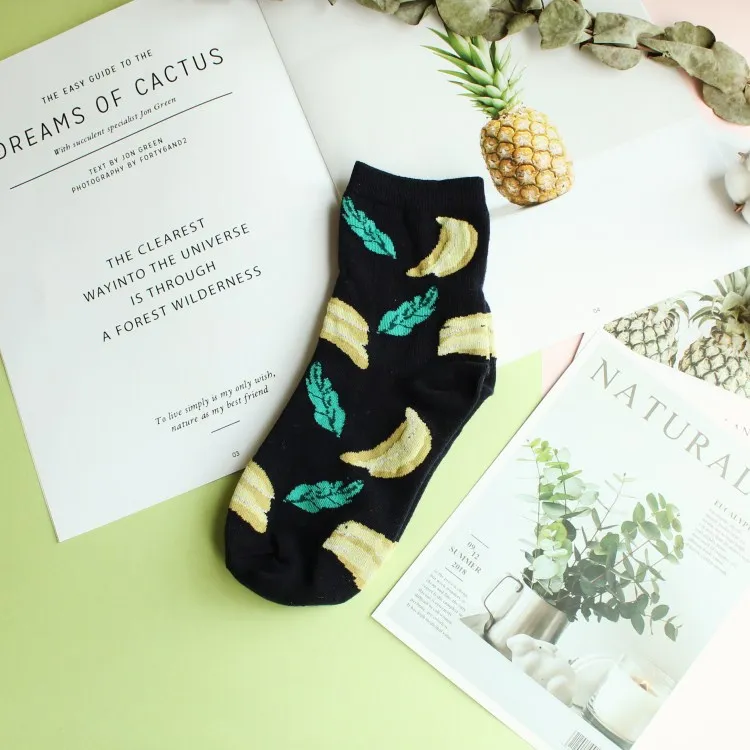 Happy Fruit носки для женщин из чёсаного хлопка высокого качества Socken Новое поступление милые носки с изображением фламинго лисы и животных - Цвет: Big Banana