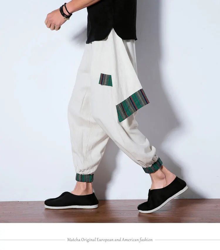 2018 Лето китайский стиль Ретро Штаны хлопок и лен мужчин свободные повседневные штаны простой Национальный Ветер брюки белый стены волна