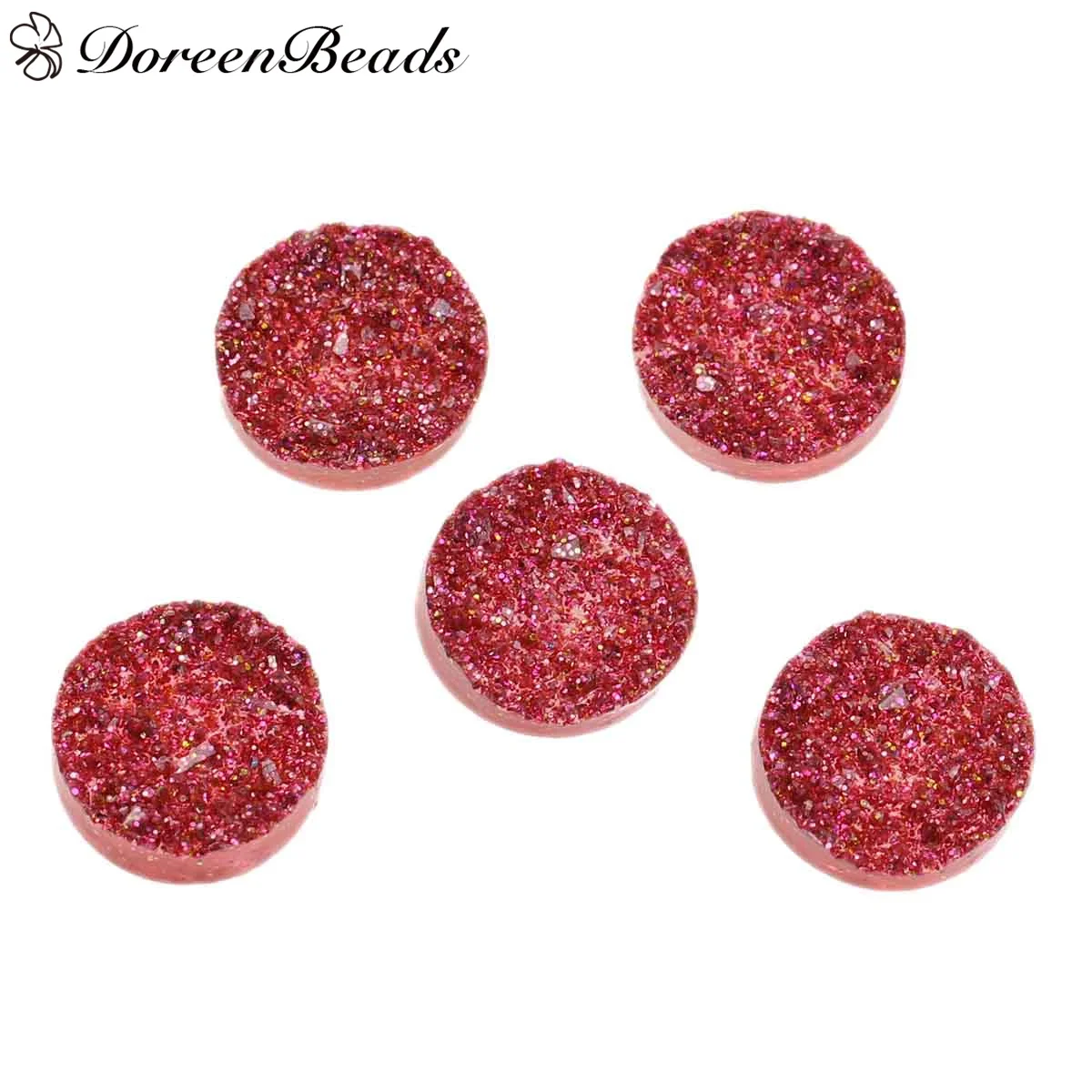 

DoreenBeads Drusy /Drusy Resin Dome Seals Cabochon Round Rose Red Glitter 12mm( 4/8") Dia, 20 PCs