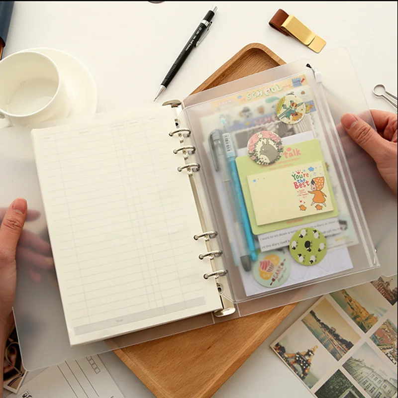 

3PCS/set 6 Holes A5 PP Matt Frosted Separator Bag Zipper Bag Single Sidekicks Bag Bussiness Bag Folder Set School Office Supply