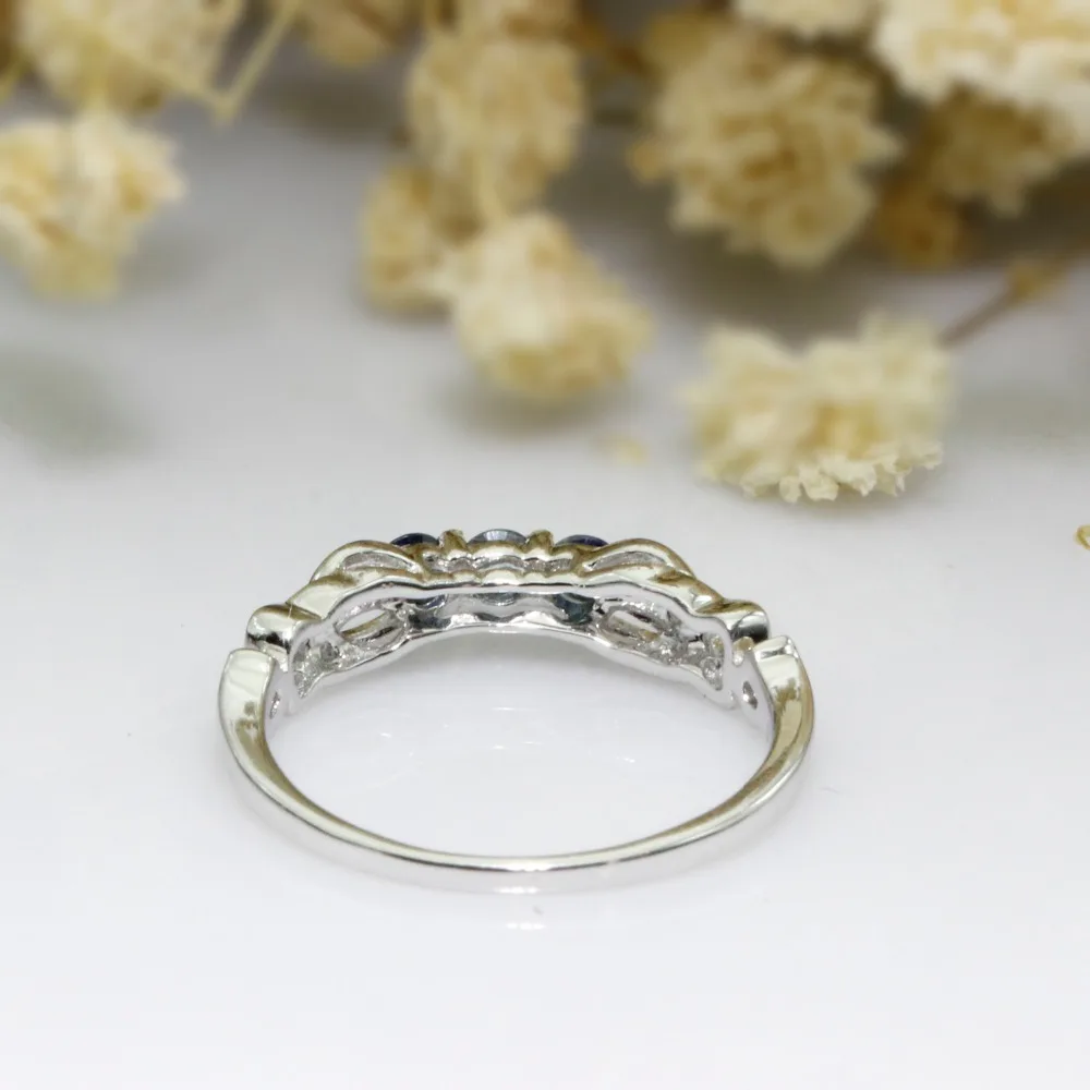 LASAMERO Rings for Women 0.29CTW Round Cut Natural Sapphire Rings 925 Silver Engagement Wedding Rings