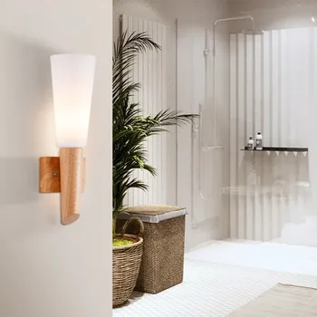 

Nordic modern simple creative living room bedroom bedside study room aisle corridor solid wood wall lamp