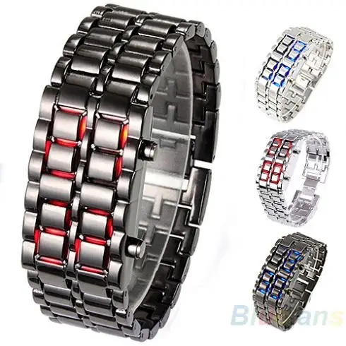 

Hot Sales 2021 New Fashion Men Women Iron Samurai Metal LED Faceless Bracelet Watch Wristwatch 0W47