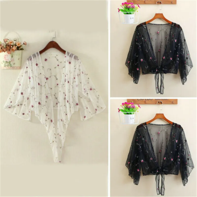 

Fashion Casual Loose Print Women Cardigan Breathable Summer Thin See Through Loose Lace Tops Shirts Beach Cover Ups
