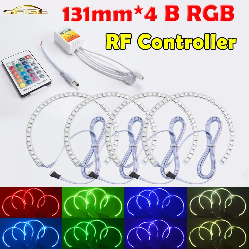 

hippcron RF Controller 4x131mm B RGB LED Angel Eyes Headlight Multi-color with Halo Ring Remote Control for BMW E36 E39 E46