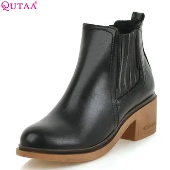 

QUTAA 2019 Women Ankle Boots Platform Pu Leather Elegant Casual Round Toe Winter Shoes Women Motorcycle Boots Size 34-43