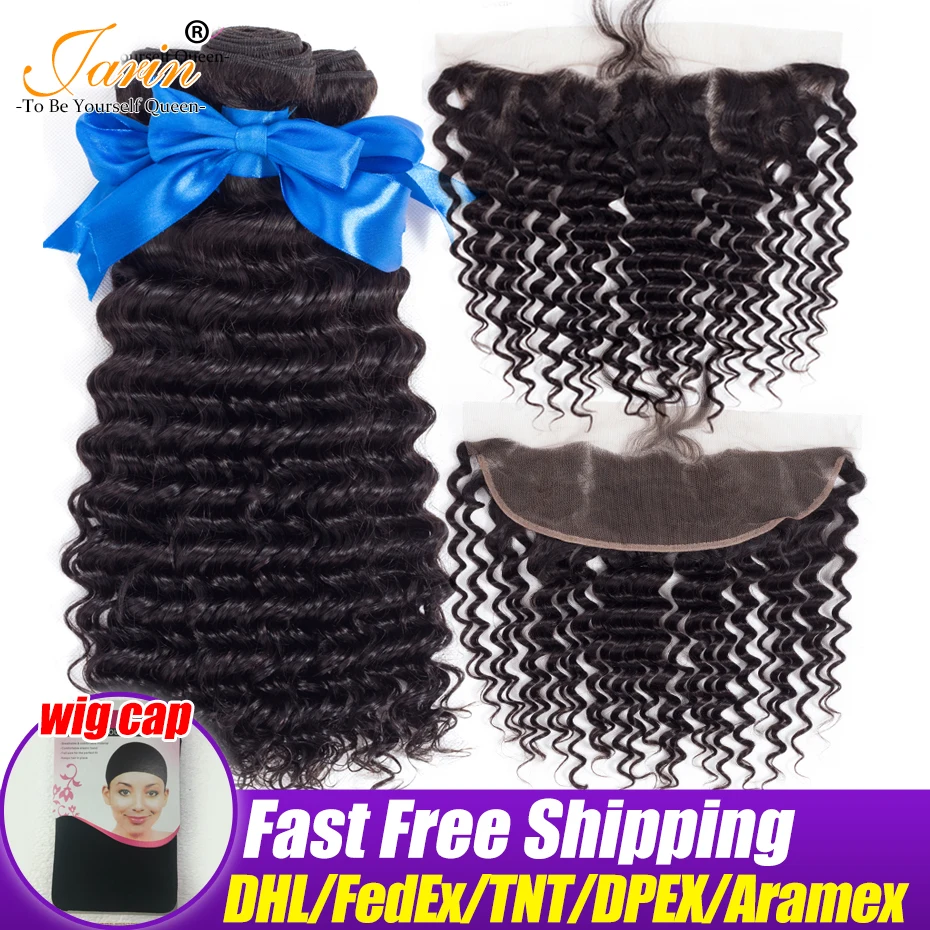 

Brazilian Deep Wave Hair Bundles With Lace Frontal Closure 13x4 Ear To Ear Free Middle Three Part With Baby Hair Can Do Wigs
