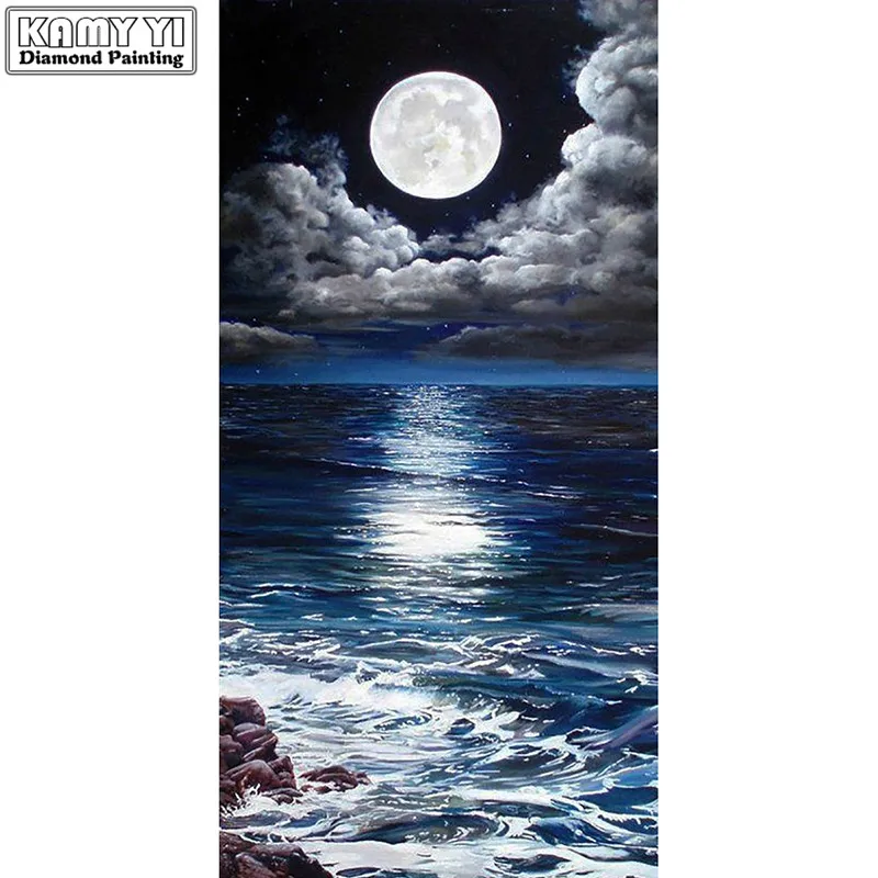 5D Diy Diamond Painting rhinestones Christmas decorations for Home decor Diamond embroidery Moon sea landscape Diamond mosaic Cross stitch_