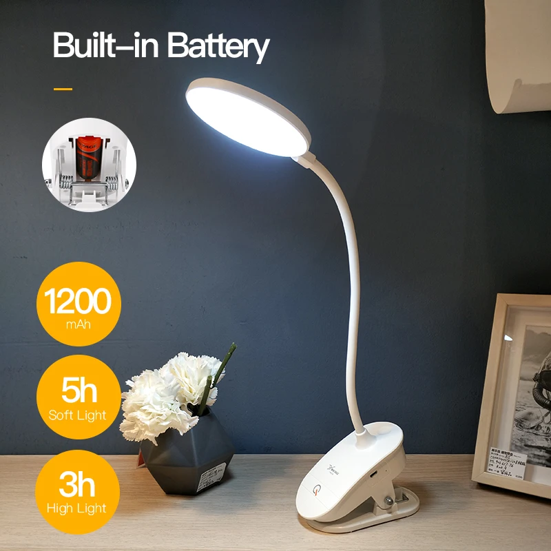 

KARRONG Touch Switch 3 Modes Clip Desk Lamp 7000K Eye Protection Reading Dimmer 18650 Battery USB Led Table Lamp USB Recharging