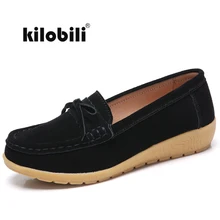Kilobili/женские замшевые и кожаные лоферы на плоской подошве; женские балетки на плоской подошве; Черные слипоны; повседневная женская обувь для прогулок