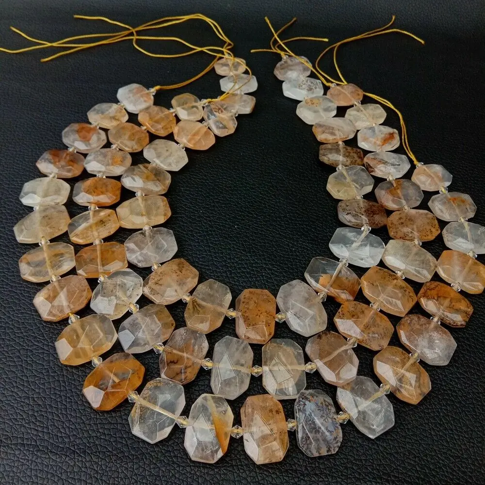 

SE11404 Faceted Brazilian Golden Yellow Rock Quartz Rectangle Nugget 15" Strand