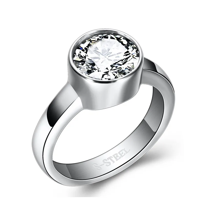 Fashion Stainless Steel Round Crystal Zircon Ring for Women Jewelry Wedding Engagement Rings Accessories | Украшения и аксессуары
