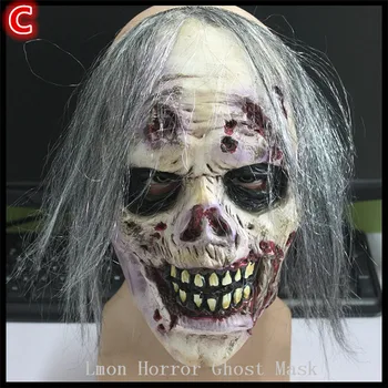 

Free shipping High Quality Party Cosplay Scary Mask Halloween Toothy Zombie Bride With Grey Hair Horror Ghost Skull Blood Mask