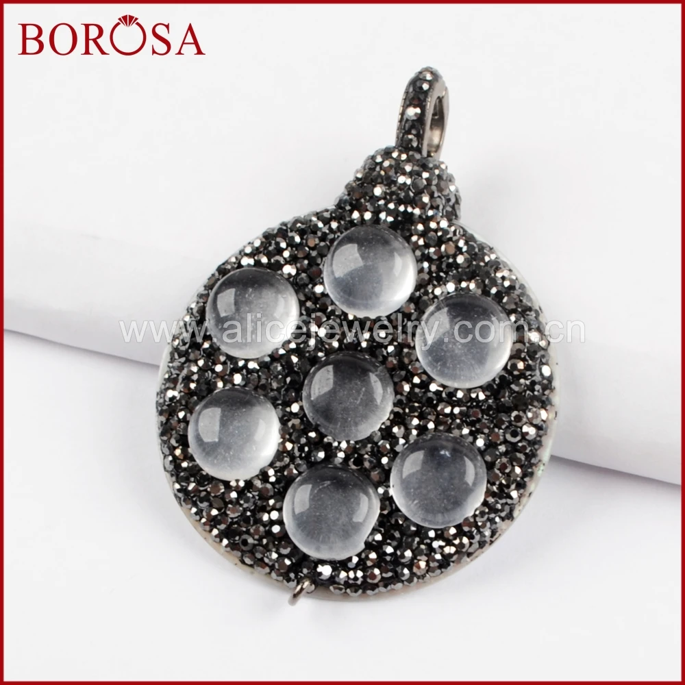 BOROSA 5 шт. круглый кулон в виде ракушки с семью камнями черные циркониевые ожерелья