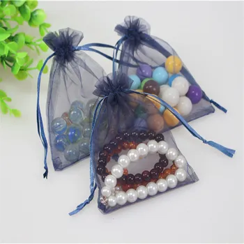 

Wholesale 100pcs/lot 10*15cm Navy Jewellery Organza Pouches Can Be Customized Tulle Drawstring Christmas Organza Gift Bags