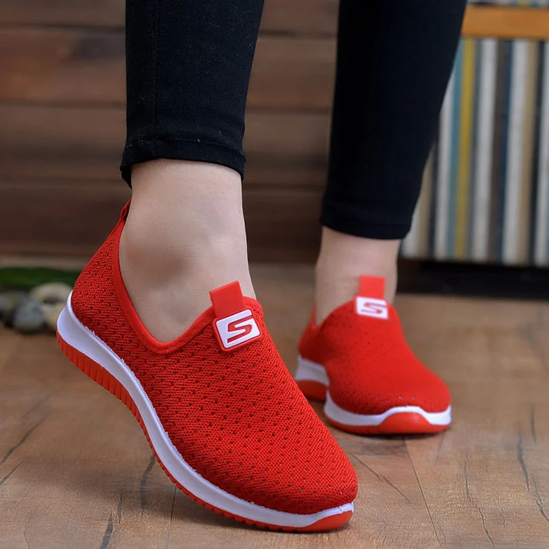 

plus size breathable air mesh sneakers women 2019 spring summer slip on platform knitting flats soft walking shoes woman#3
