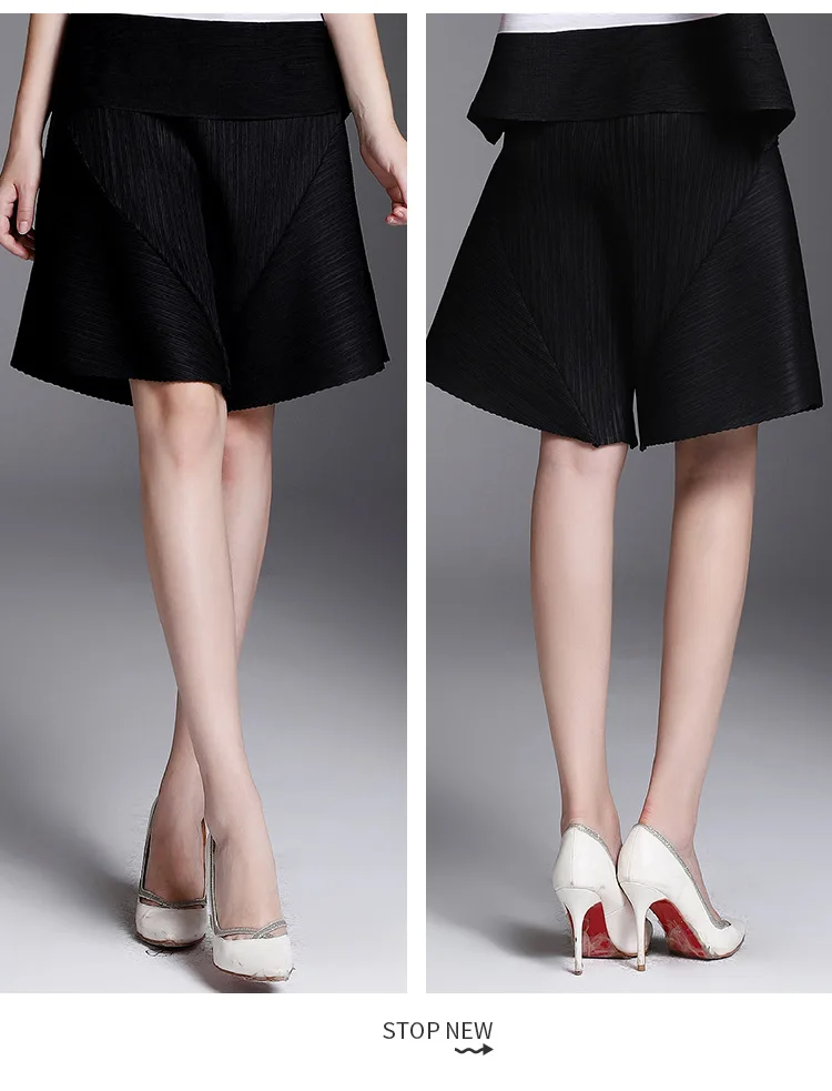 Летние новые женские брюки Miyak плиссированные модные дизайнерские свободные эластичные талии большие размеры однотонные женские брюки Tide - Цвет: A