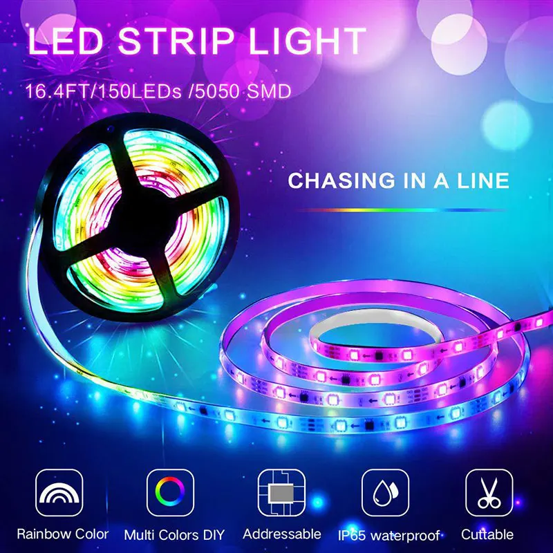 cor de Iluminação 16.4ft com 3 Atualizado 2019 Luzes Led Strip Kit Fita 3m 150 Leds Smd 5050 Rgb Luz Flexível Mudança Multi Tiras 3 Tiras de LED