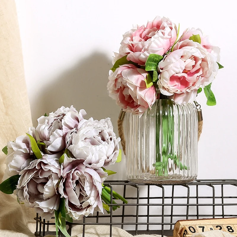 

5 Head Silk Artificial Flowers Bouquet Wedding Decorative Flower Calla Peony Fake Flowers Party Decoration Accessories