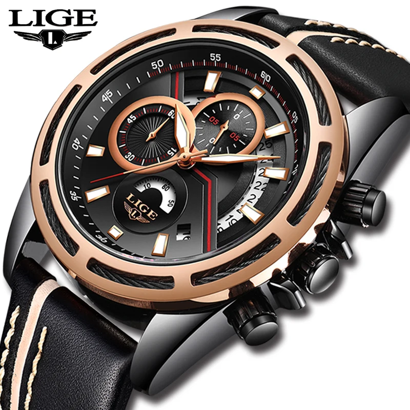 

Relojes LIGE Mens Watches Top Brand Luxury Men's Casual Sports Watch Men Black Leather Waterproof Quartz Watch Relogio Masculino