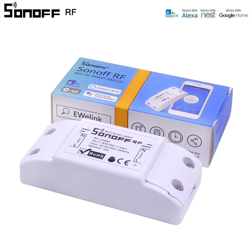 

10PCS Itead Sonoff RF WiFi Smart Switch 433Mhz RF Receiver Intelligent Remote Wireless Control For Smart Home Wifi Light Switch