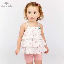 Dave bella/летние комплекты одежды для маленьких девочек детские модные костюмы с принтом клубники детская одежда высокого качества DBM7588
