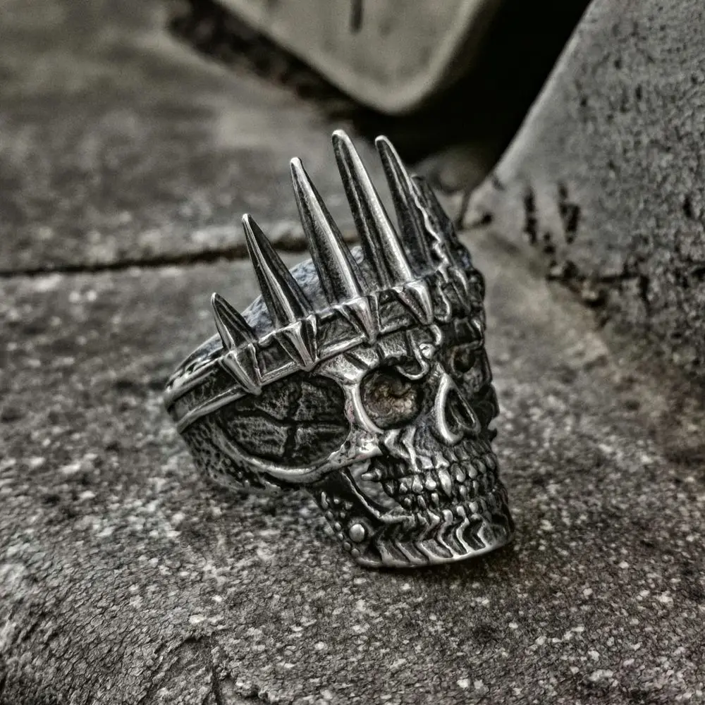 Винтажное мужское кольцо из нержавеющей стали с короной и черепом в стиле хип-хоп, рок, байкер, ювелирные изделия