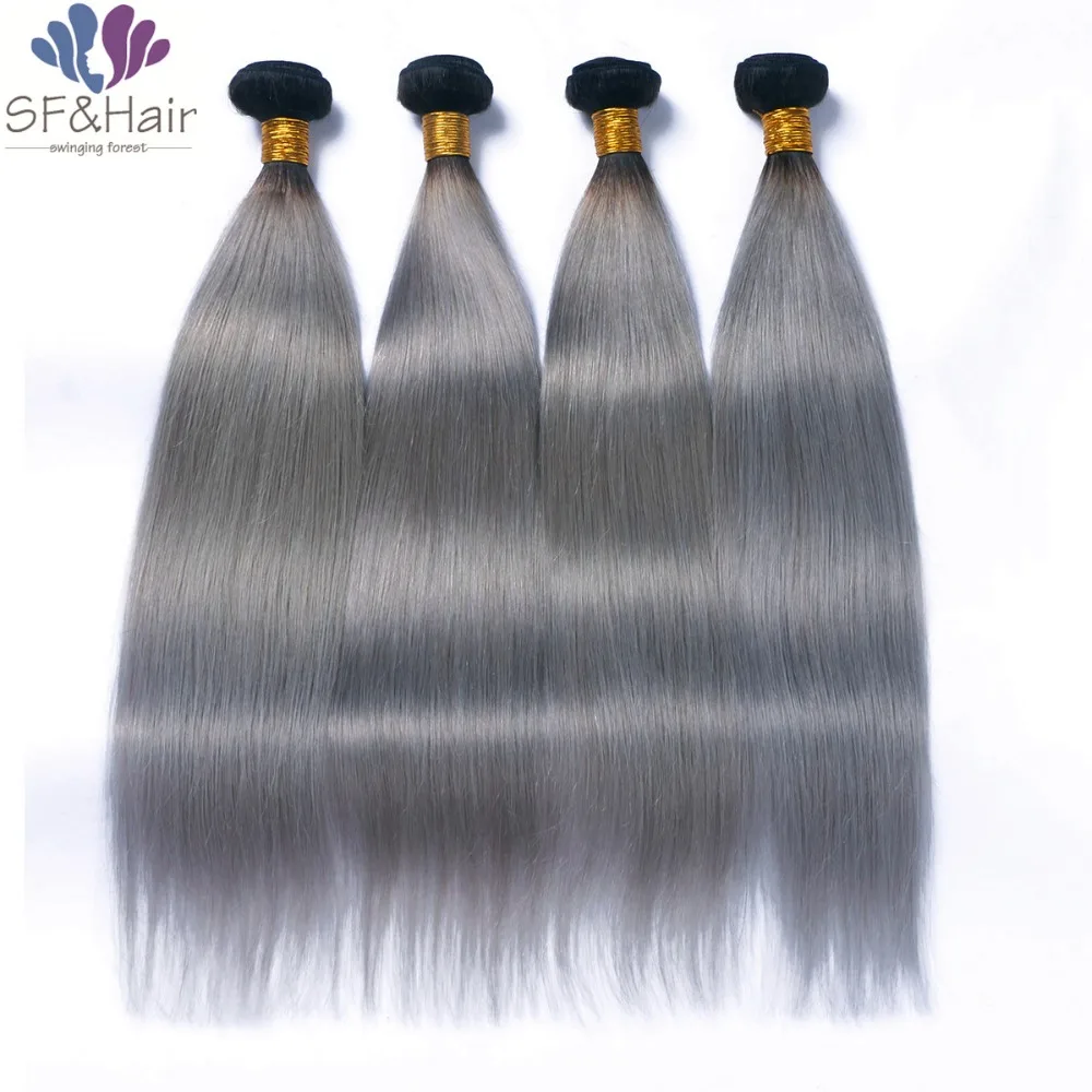

Hot Sale 1B Silver Grey Hair Weave Ombre Colored Brazilian Virgin Hair Straight 3 Bundles Sliver Ombre Human Hair Extensions