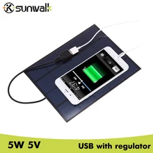 SUNWALK 5W 5V Solar Panel Charger USB Output 830mA Monocrystalline Silicon Solar Charger 5V for Power Bank / Cell Phone