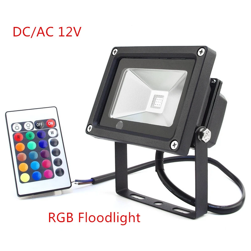 1pcs Reflector Led RGB Floodlights  DC/AC12V 10W  Flood Lighting IP65 Outdoor Spotlights+ Remote Controller Spot Garden solar flood lights