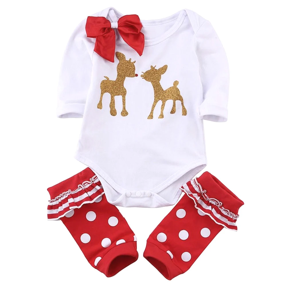 

2017 New Christmas Baby Rompers Cotton Deer Baby Girls Jumpsuit Outfits With 2 Leggings Newborn Baby Clothes Set Autumn Winter