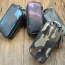 Кожаный Камуфляжный двойной молнии большой емкости ключ бумажник мужской автомобиль универсальный кошелек-брелок для ключей