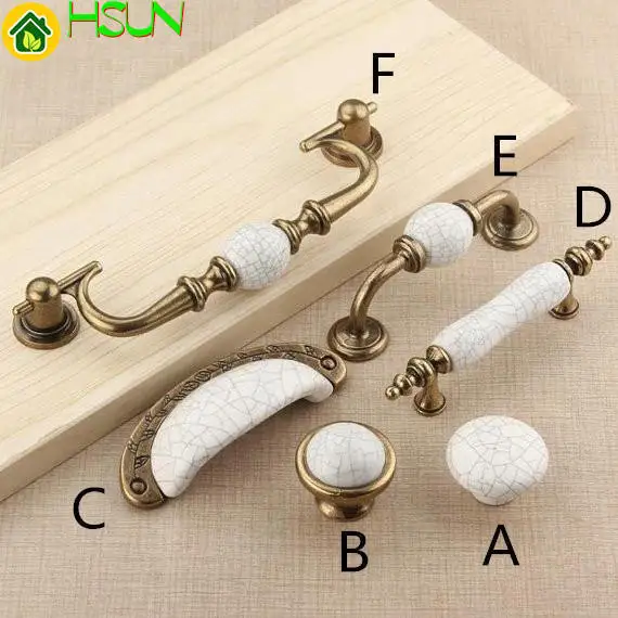 

1 Pc Ceramic Knobs Pulls Dresser Drawer Knob Pull Handles Cabinet Door Handle Pull Antique Bronze White Crack Porcelain