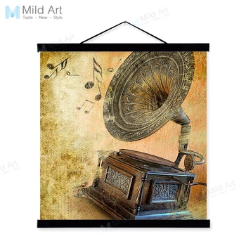 

Minimalist Retro Phonograph Piano Disc Wooden Framed Painting And Print Nordic Scroll Wall Art Pictures Home Decor Canvas Poster