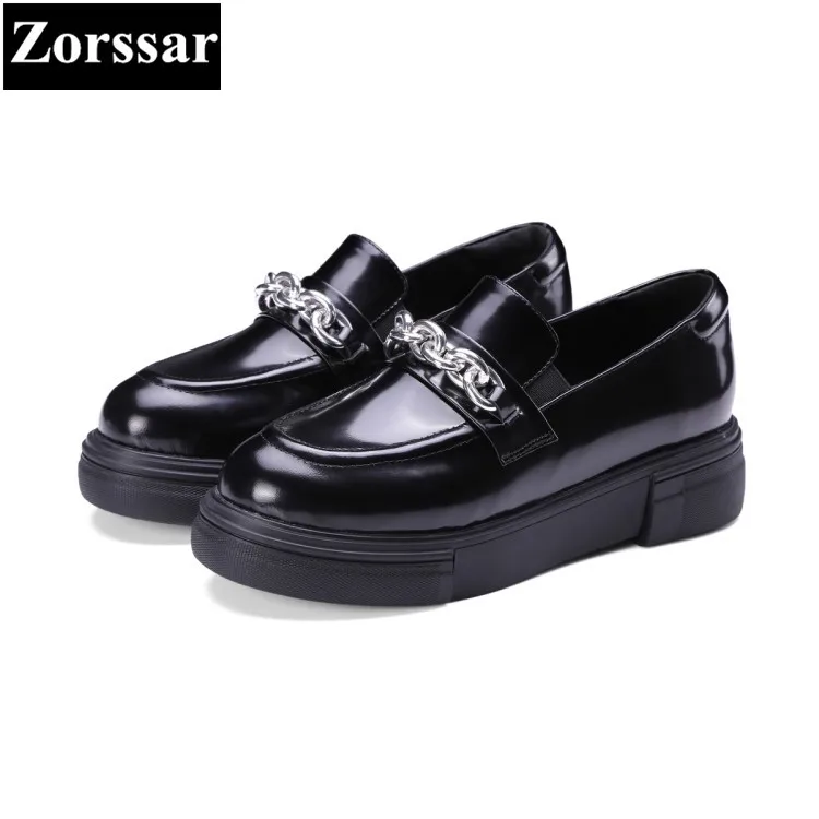 

Genuine leather Flat Platform Oxford Shoes Women Creeper shoes 2017 Fashion New Fashion chain Casual Womens Flat heel Shoes