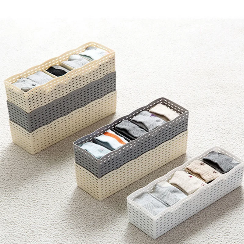 

1PC 5 Grids Storage Basket Underwear Bra Ties Divider Organizer Wardrobe Makeup Organizer Home Plastic Boxes 26*8*6.5cm