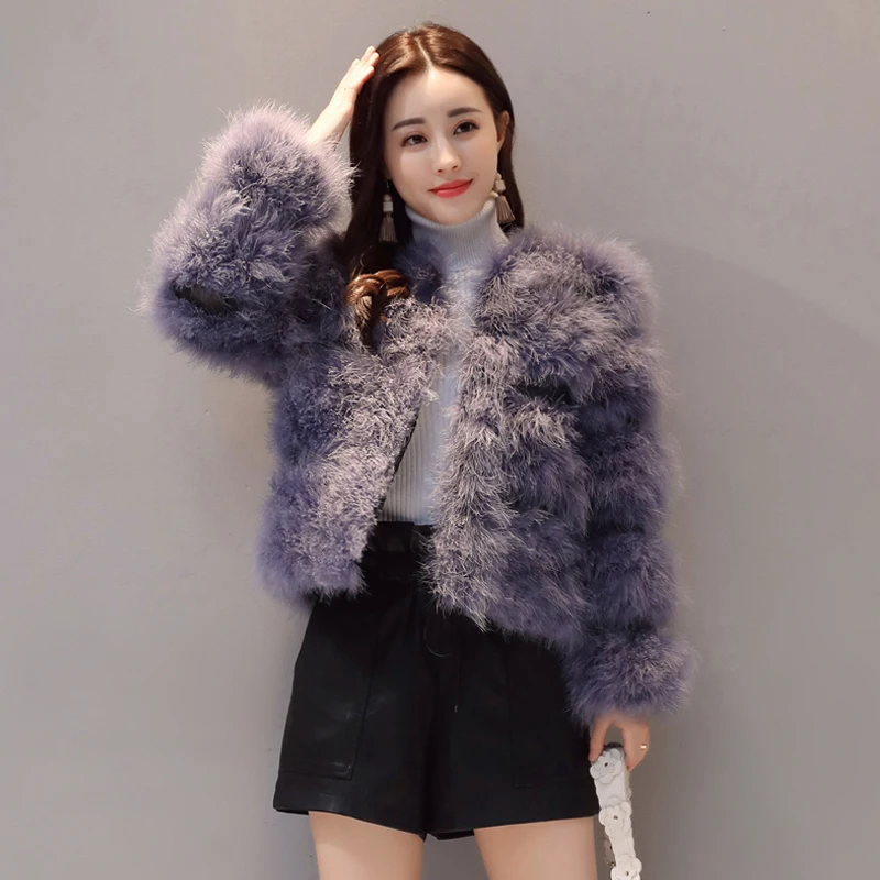 D'hiver Femmes De À Autruche Sexy La Manches Plus Laine Manteau Photo 2018 Veste Longues Festival Plume Taille Fourrure Dinde Court Mode w6agnHY