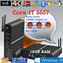 Безвентиляторный Мини-ПК Linux Windows 10 Intel Core i7 Бродуэлла 5557U макс 3.4 ГГц Графики Iris 6100 HTPC 16 Г RAM наилучшую конфигурацию usb